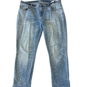 Old Navy Boyfriend Jeans Womens 14 Light‎ Wash Distressed Paint Splatter Relaxed